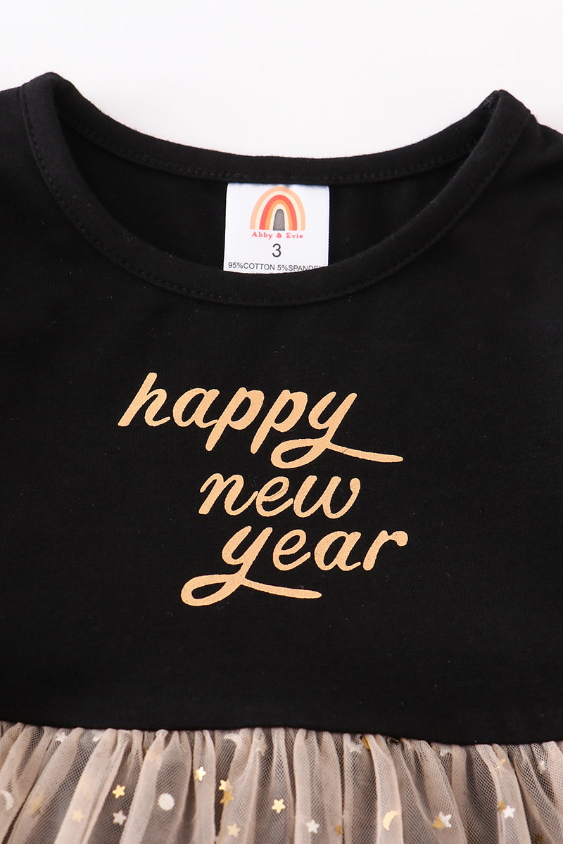 Premium Black happy new year ruffle dress