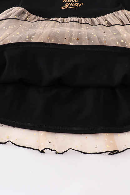 Premium Black happy new year ruffle dress