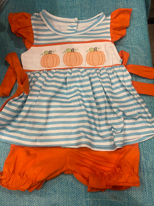 Sketch Pumpkin Girls Shorts Set 7/8