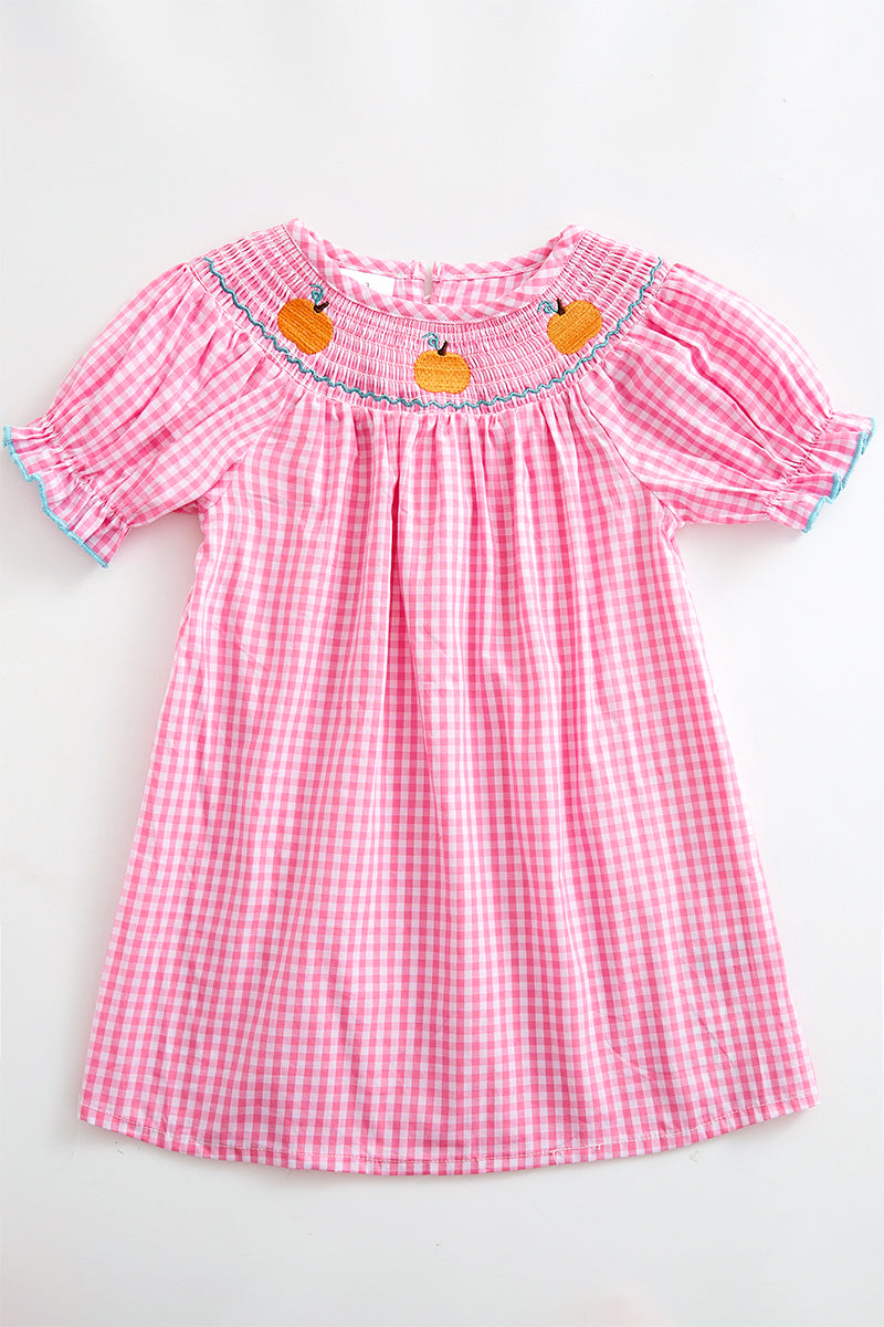 Pink plaid pumpkin smocked dress