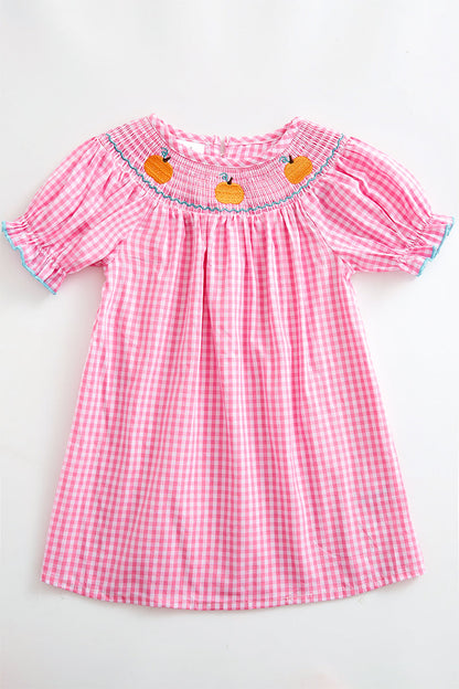 Pink plaid pumpkin smocked dress