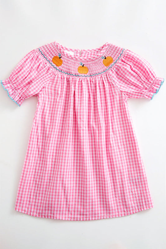 Pink plaid pumpkin smocked dress