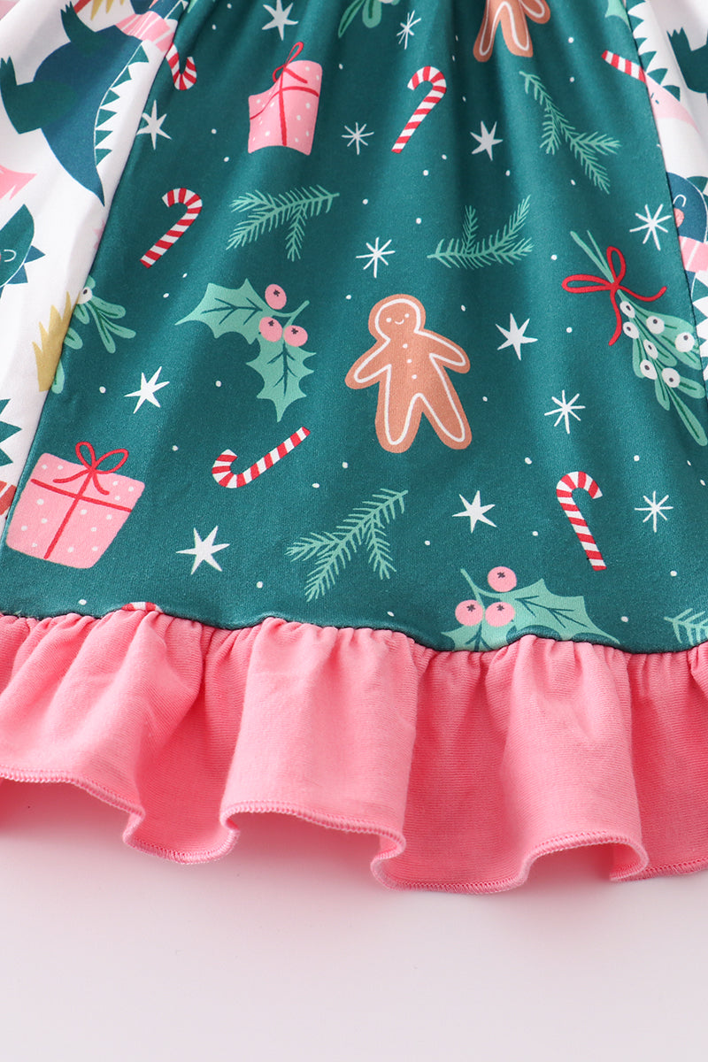Green floral print ruffle dress