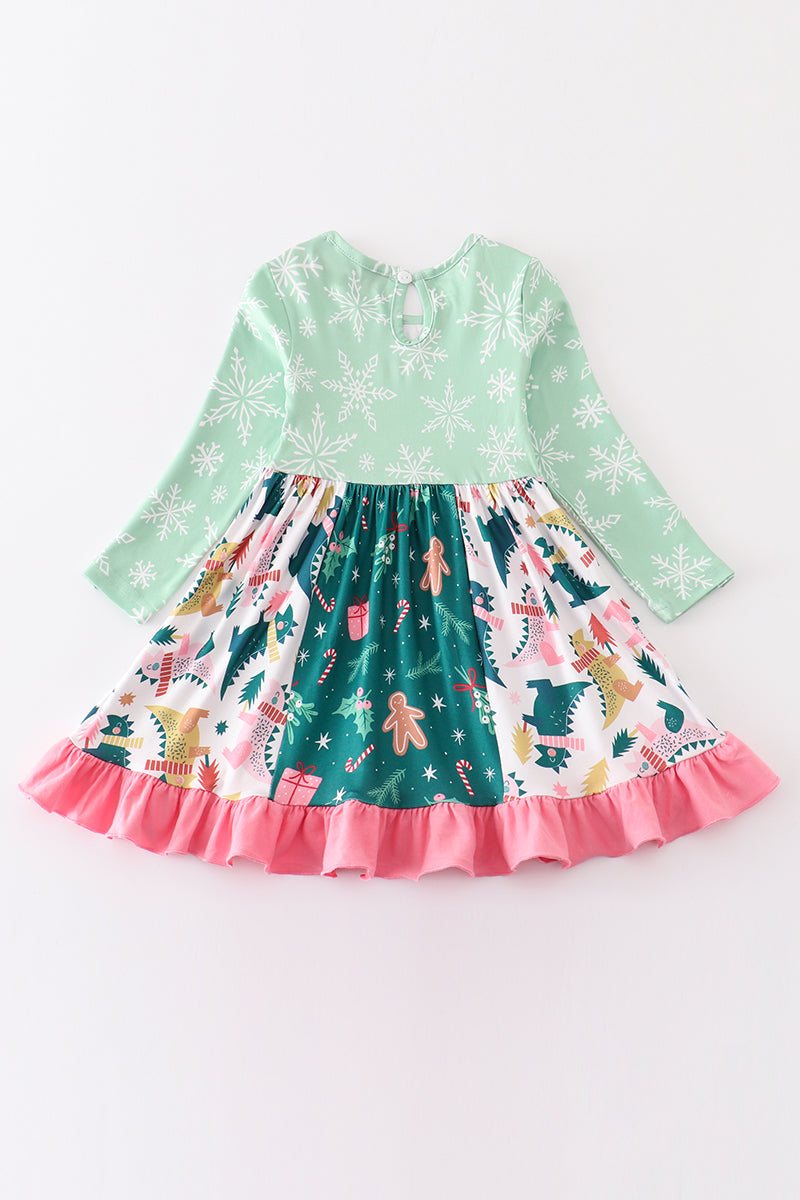 Green floral print ruffle dress