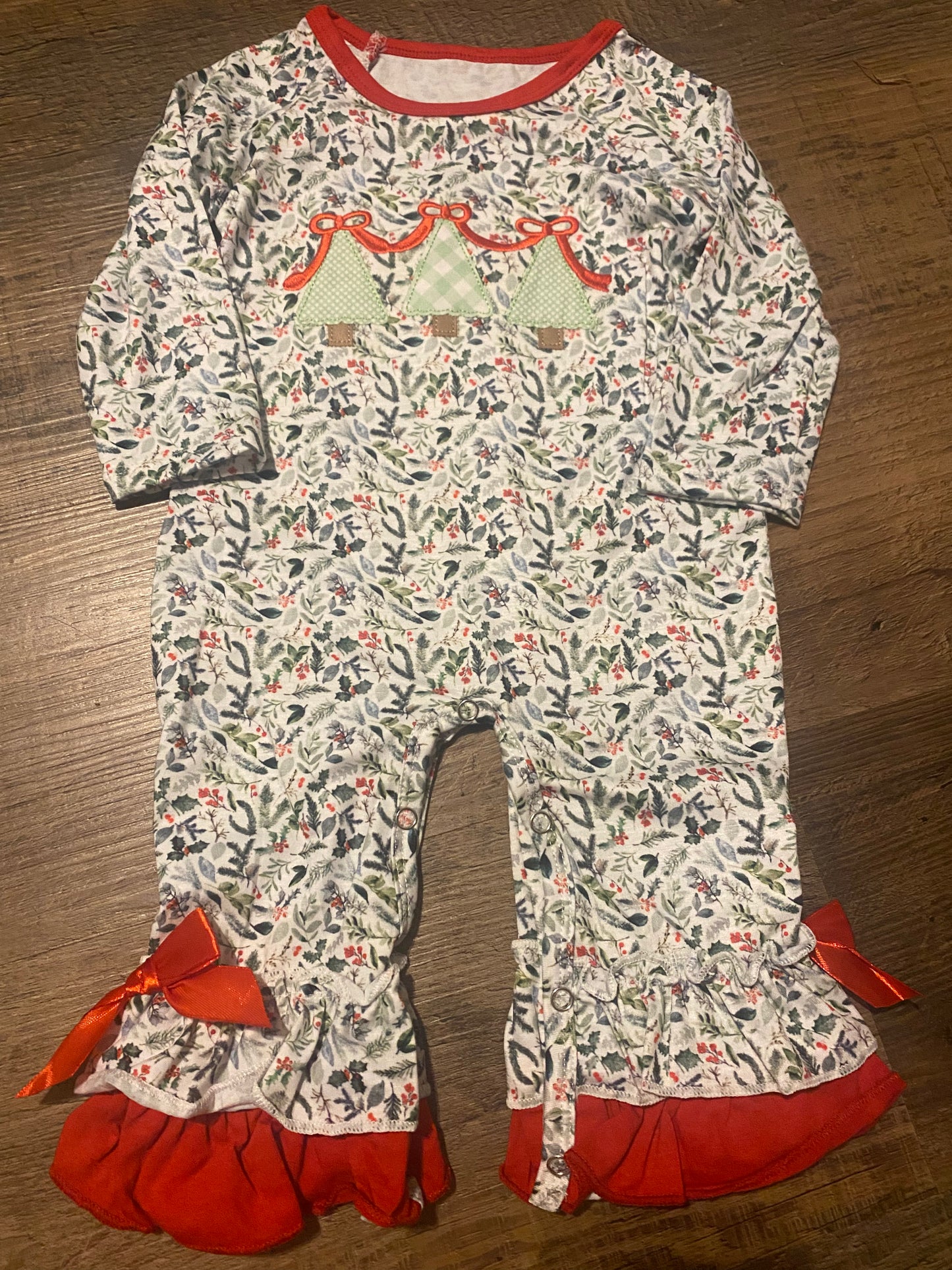 Christmas tree floral ruffle romper