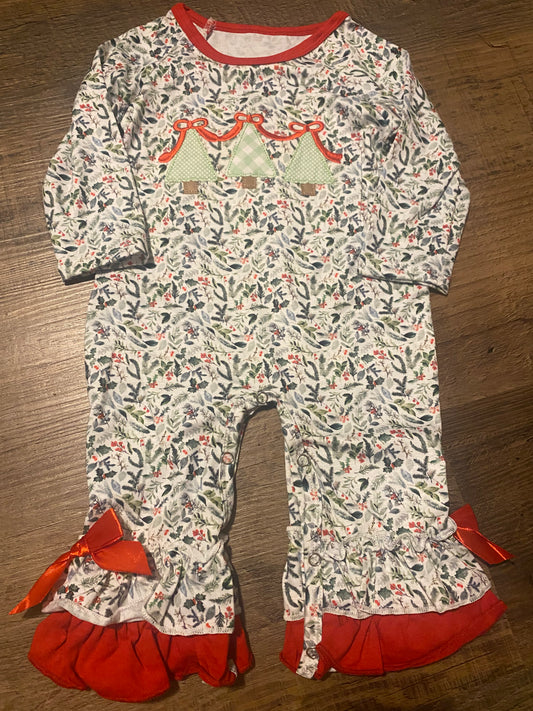 Christmas tree floral ruffle romper