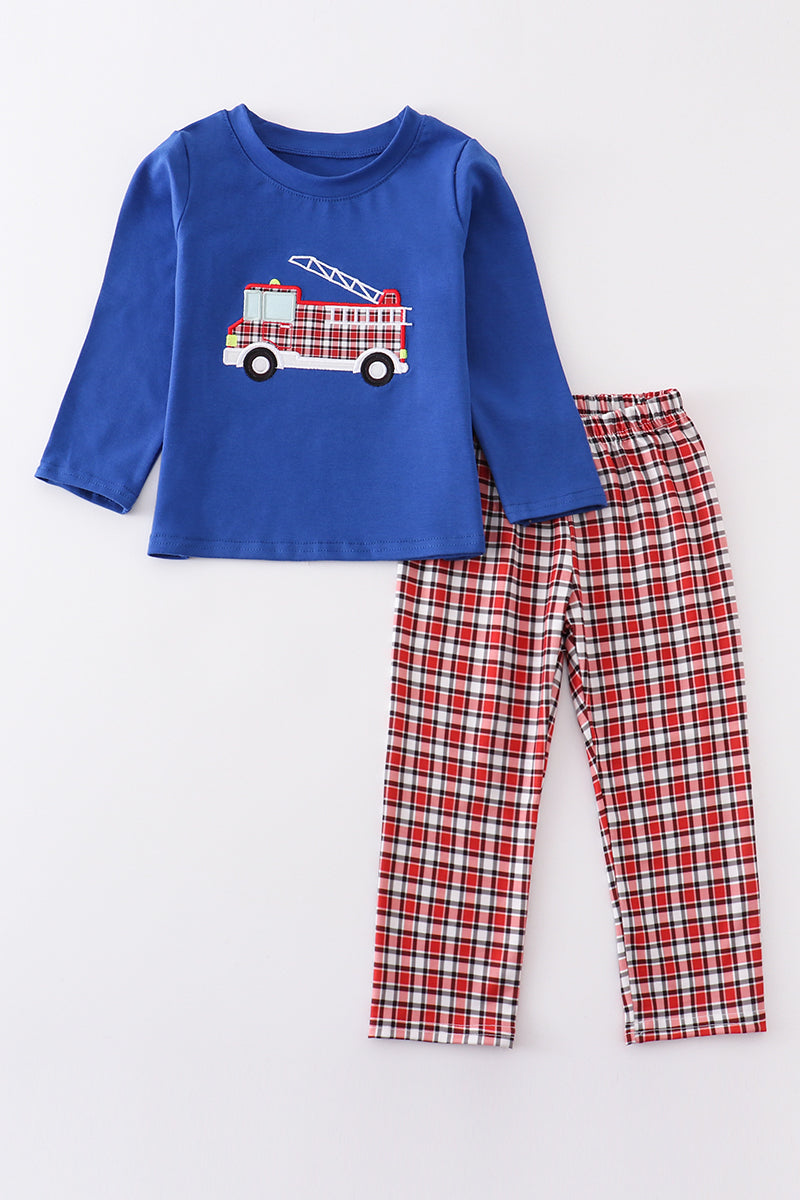 Navy truck applique boy set