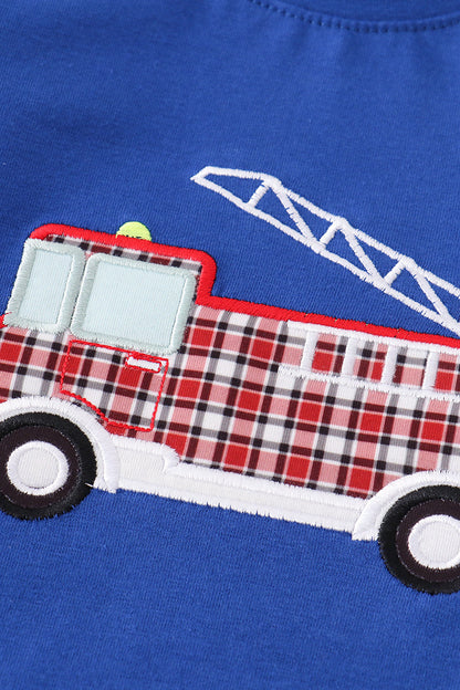 Navy truck applique boy set