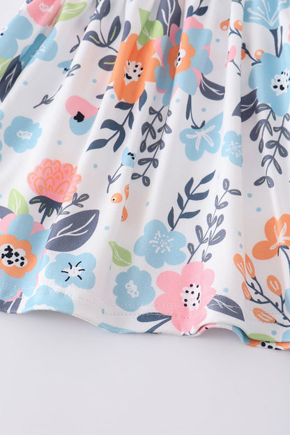 Pink floral print ruffle girl pant set