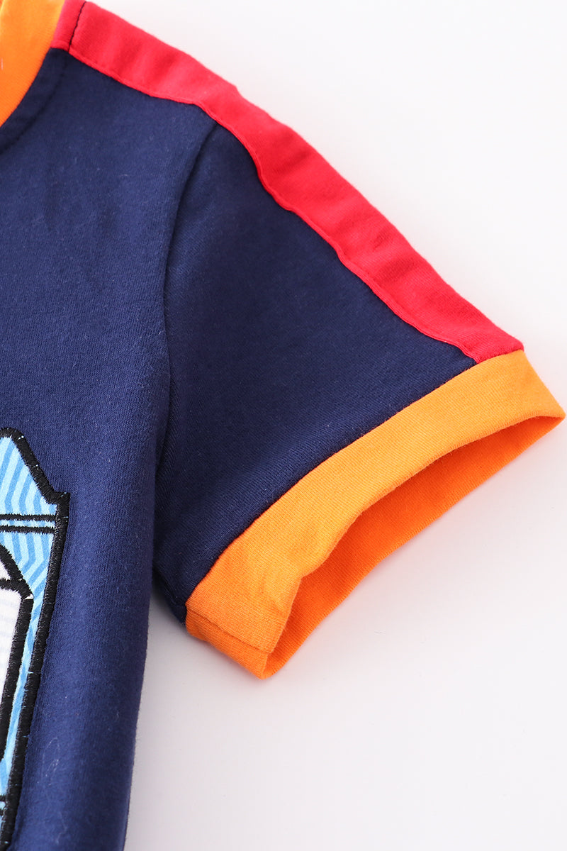 Navy back to school crayon "LEARN" boy top