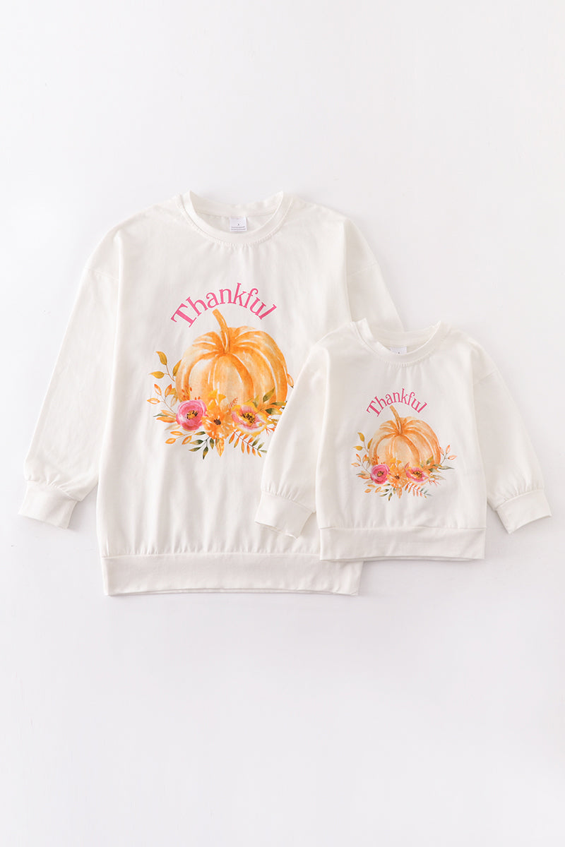 White thankful pumpkin top mommy & me